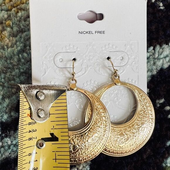 Gold Boho Chic Hoop Dangle Earrings - Picture 2 of 2